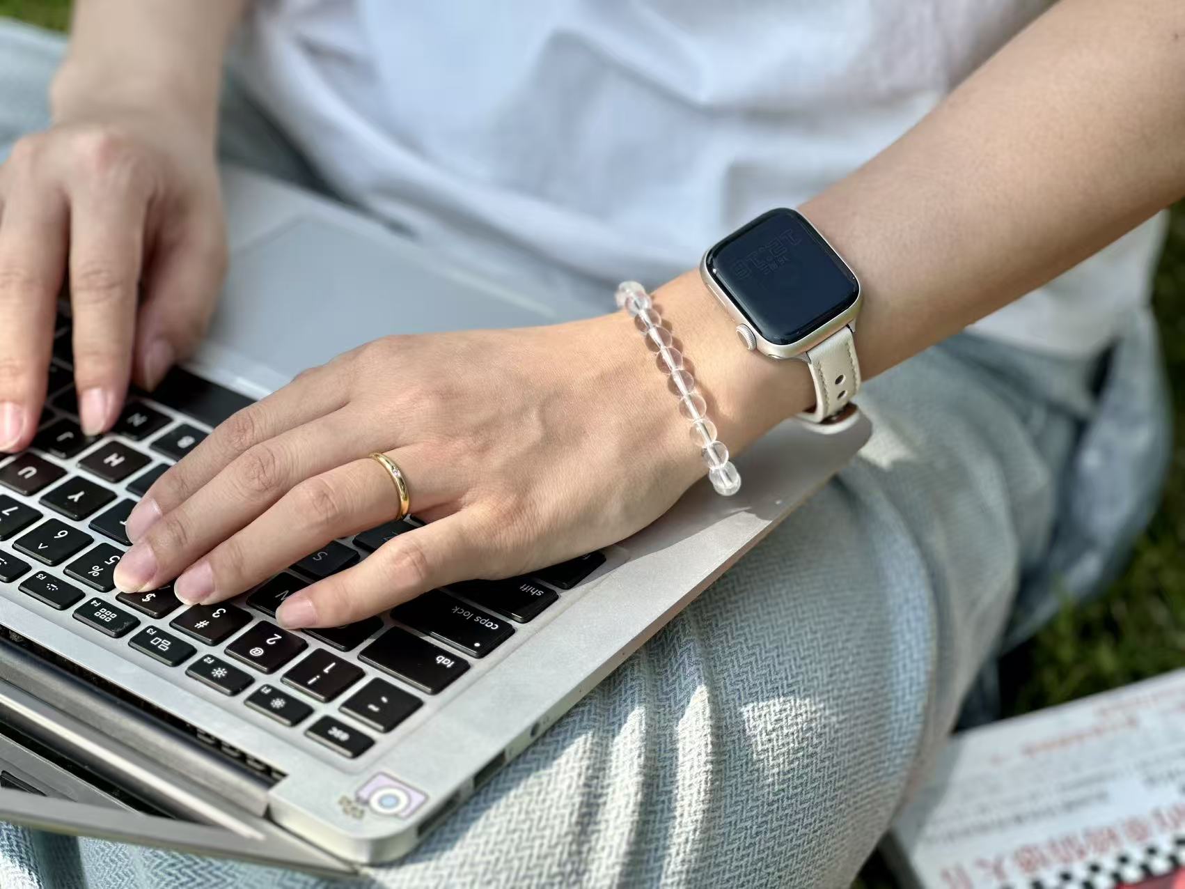 Healing Clear Quartz Bracelet - Metal Element Meditation Companion Clear quartz bracelet placed on a meditation mat, symbolizing energy purification and balance.